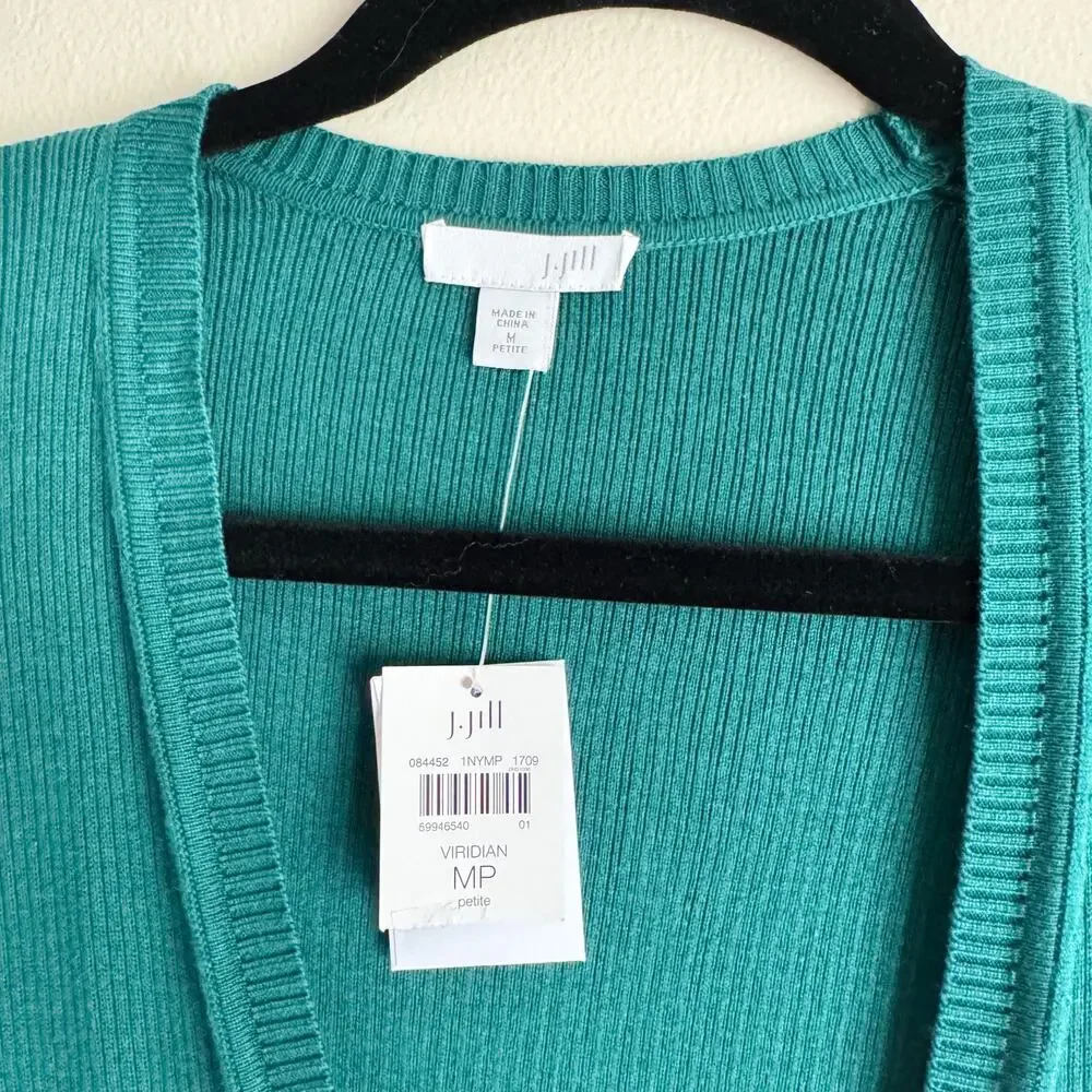 J. Jill Green V Neck Button Front Duster Cardigan Sweater - Medium Petite - NWT